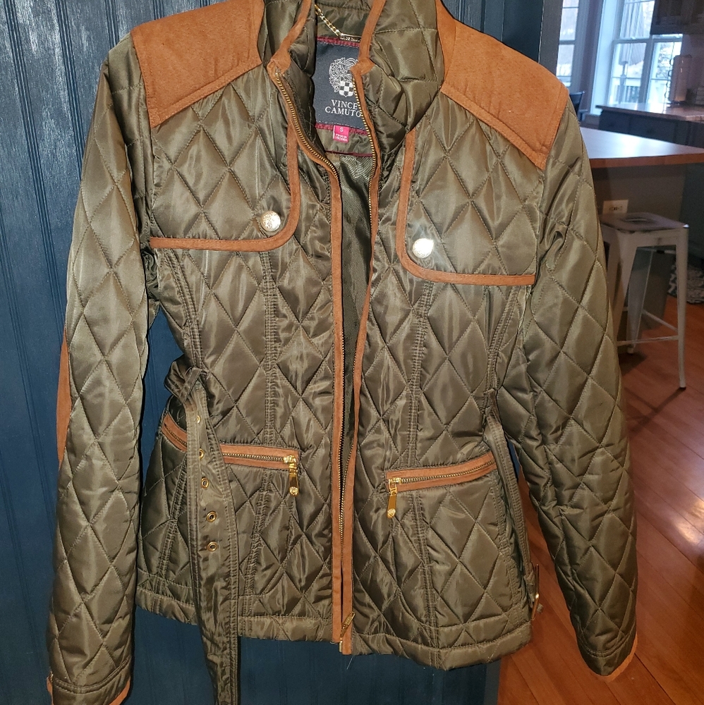 Vince Camuto Olive Green/Camel Suede Spring Jacket